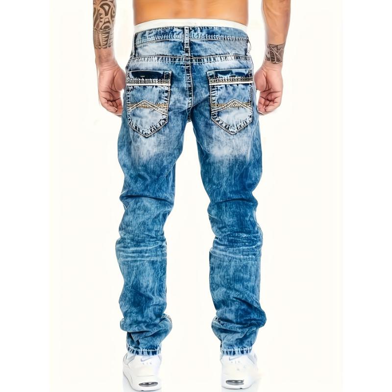 Men's Slim Fit Distressed Jeans, Fashion Street Style Denim Pants For Men, Versatile For All Seasons