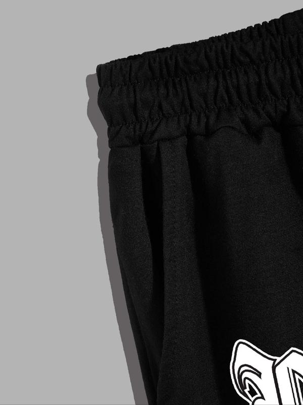 Men's Letter & Stripe Print Drawstring Split Shorts, Regular Fit Casual Pocket Elastic Waist Shorts for Summer, Streetwear, Fashion Men's Bottoms for Daily Wear