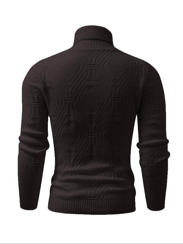 Men's Solid Textured High Neck Sweater, Regular Fit Casual Long Sleeve Jumper for Fall & Winter, Men's Knitwear for Daily Wear