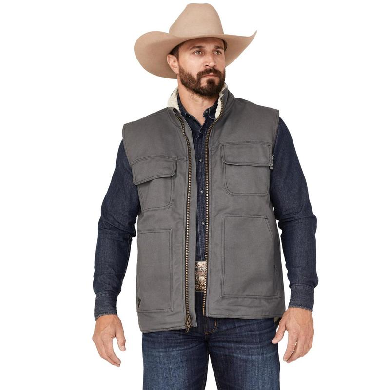 Men's Cowboy Hardware Ranch Canvas Berber Sherpa Lined Vest - 185131-043