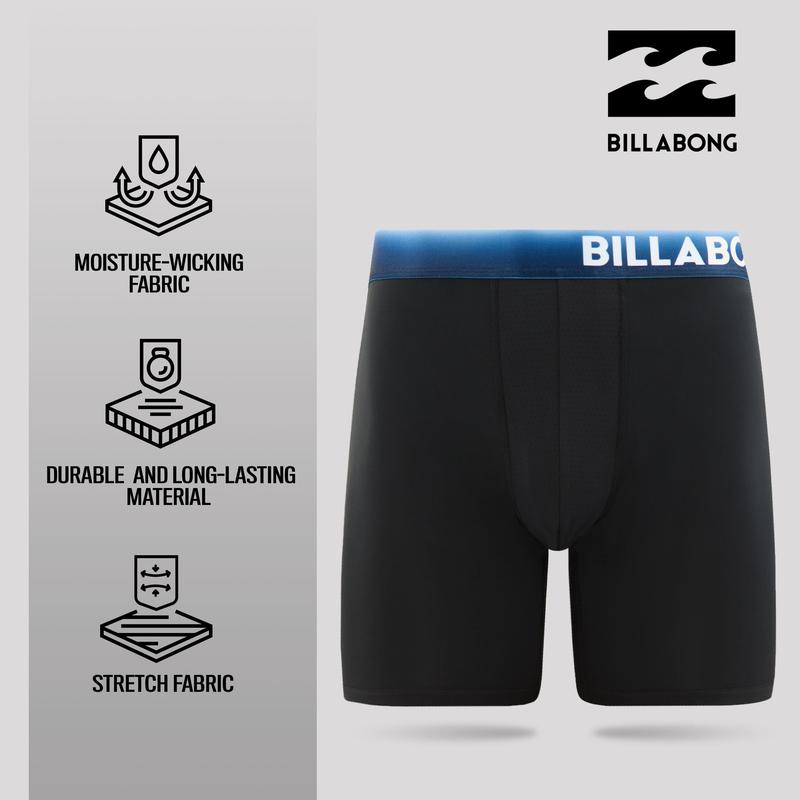 Billabong Mens Boxer Briefs 4 Pack Long Leg Performance Compression Shorts Mens Underwear 7.5” Inseam