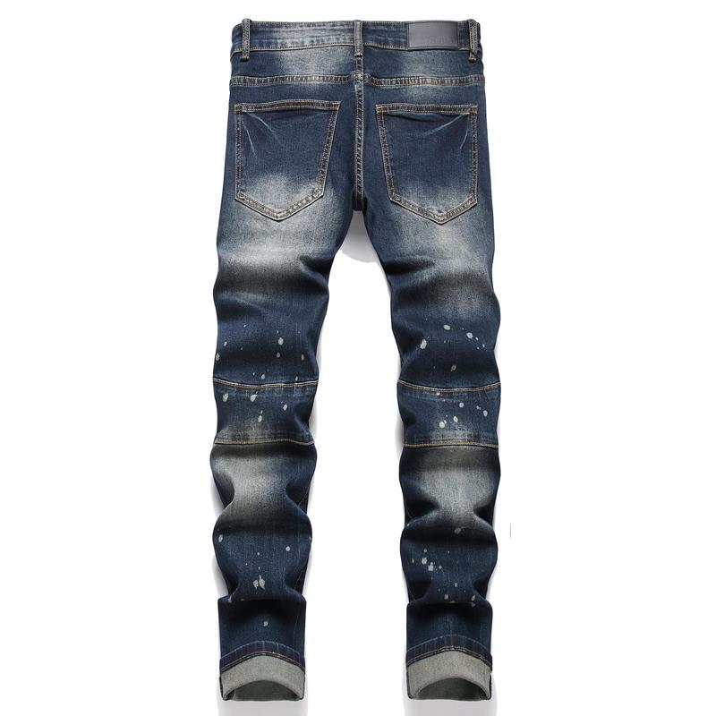 Men's Fashion Biker Classic Distressed Straight Slim Fit Designer Jeans For Men Denim Pants