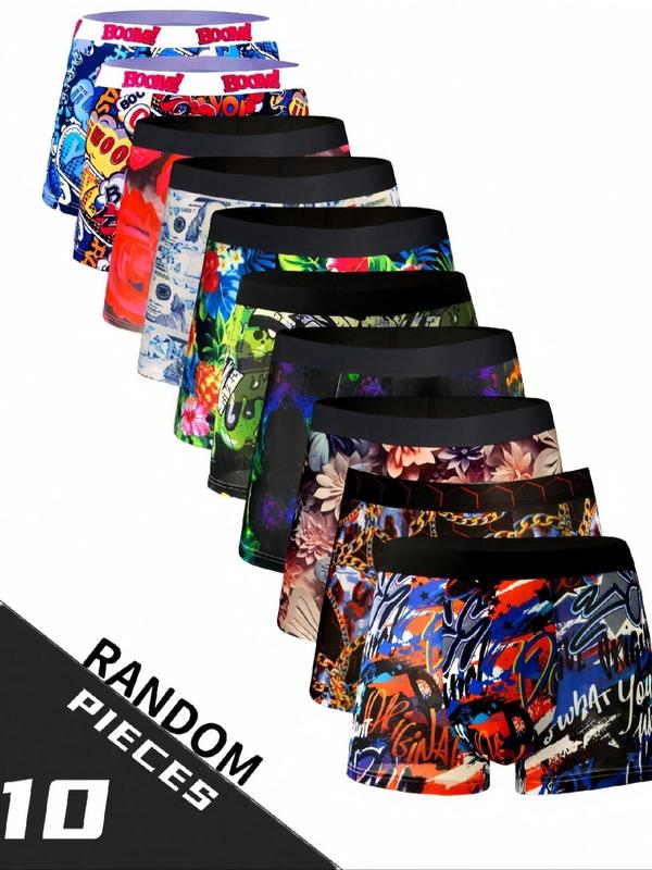 Random Men's All Over Print Boxer Brief, Casual Comfy Breathable Underwear for Daily Wear, Mens Underwear for All Seasons