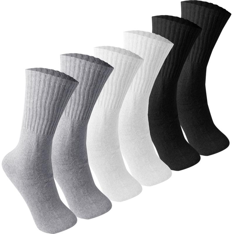 6 Pairs Men's Black White Gray Thick Sport Athletic Cotton Crew Socks Size 9-11,10-13