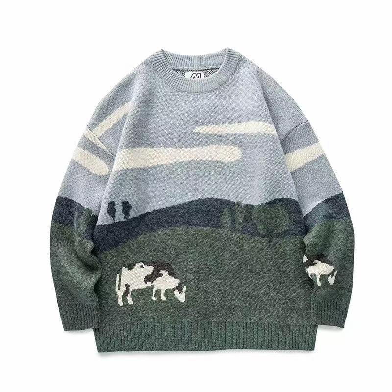 Men's Vintage Oversized Knit Pullover Sweater in Praire Style - Menswear, Knitwear