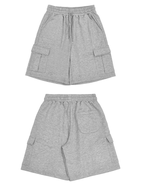 Men's Solid Drawstring Waist Shorts, Regular Fit Casual Pocket Shorts for Summer, Men's Bottoms for Daily Wear