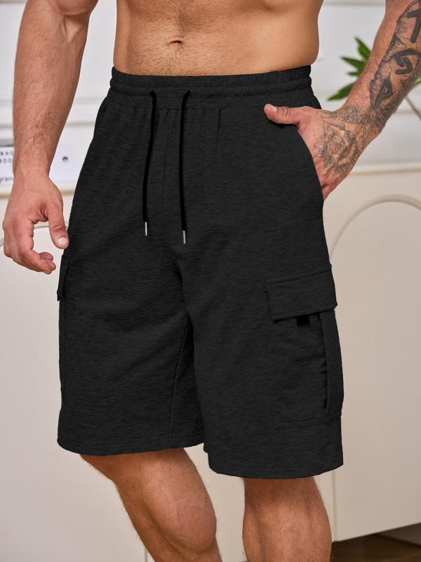 Men's Regular Fit Plain Multi-pocket Drawstring Waist Wide Leg Shorts, Casual Soft Comfy Sweat Shorts for Summer, Fashion Men's Bottoms for Daily Wear