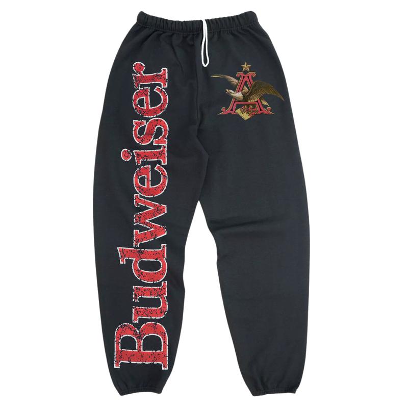 Y2K Streetwear Budweiser Text & Eagle Logo Streetwear Sweatpants, Men's Jogging Pants Hip-hop Street Pants, Streetwear Hip Hop Joggers, Men Sweatpants Gift, Gift For Him