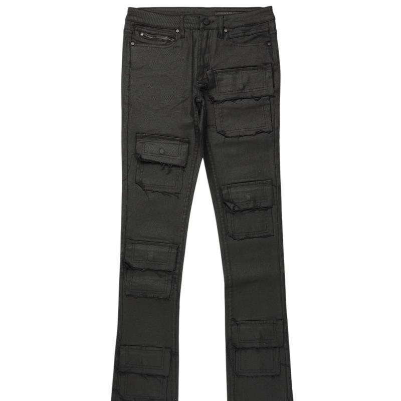 Petrus Black Coated Super Stacked Flare Jean