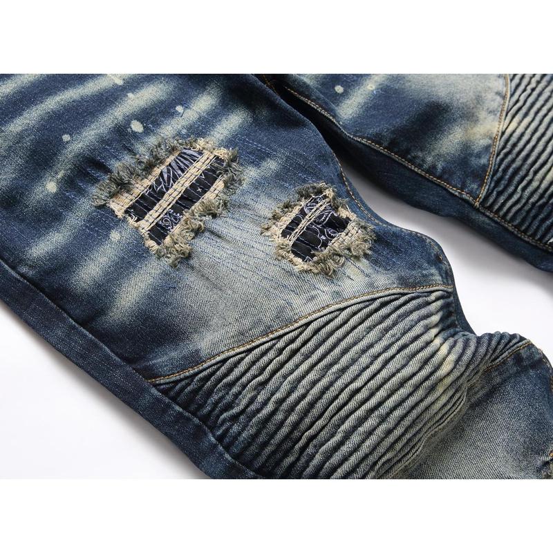 Men's Fashion Biker Classic Distressed Straight Slim Fit Designer Jeans For Men Denim Pants