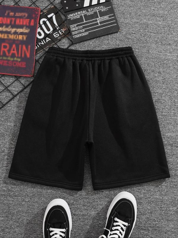 Men's Casual Letter Print Drawstring Shorts, Summer Clothes Regular Fit Elastic Waist Pocket Track Shorts For Summer, Fashion Men's Bottoms For Daily Wear