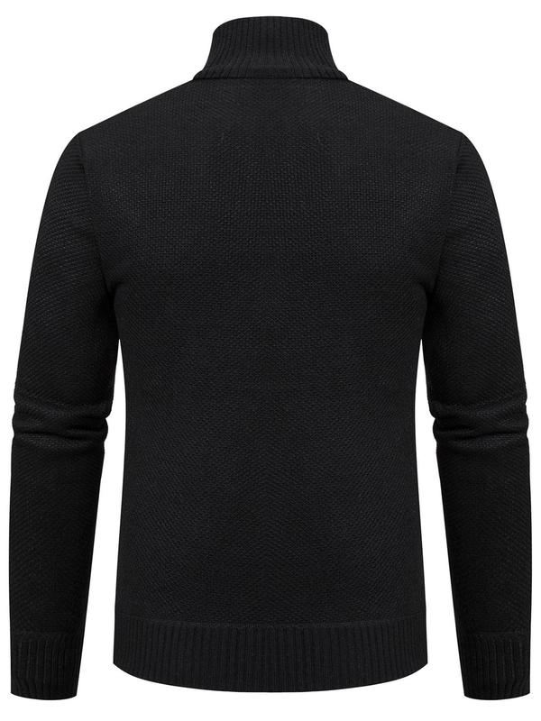 Men's Solid Color Pocket Zipper Cardigan, Regular Fit Casual Long Sleeve Stand Collar Knitwear for Spring & Fall, Menswear for Daily Wear