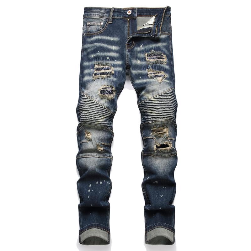 Men's Fashion Biker Classic Distressed Straight Slim Fit Designer Jeans For Men Denim Pants