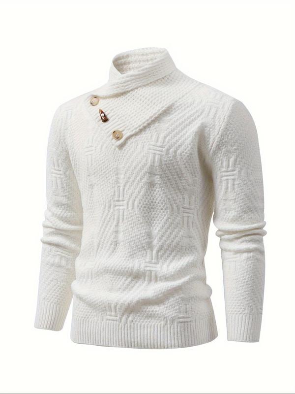 Men's Solid Textured High Neck Sweater, Regular Fit Casual Long Sleeve Jumper for Fall & Winter, Men's Knitwear for Daily Wear