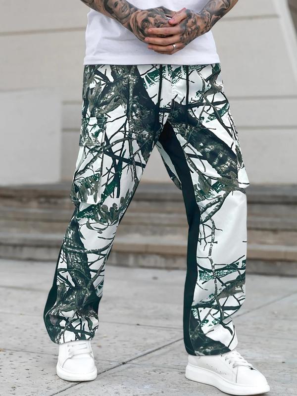 Unisex Regular Fit Camo Print Drawstring Waist Cargo Pants, Street Fashion Casual Camouflage Pocket Trousers for Daily Wear, Menswear, Cargo Pants for Men, Summer Outfits 2024, 2000s Pants, Comfy Clothes for Men Y2K