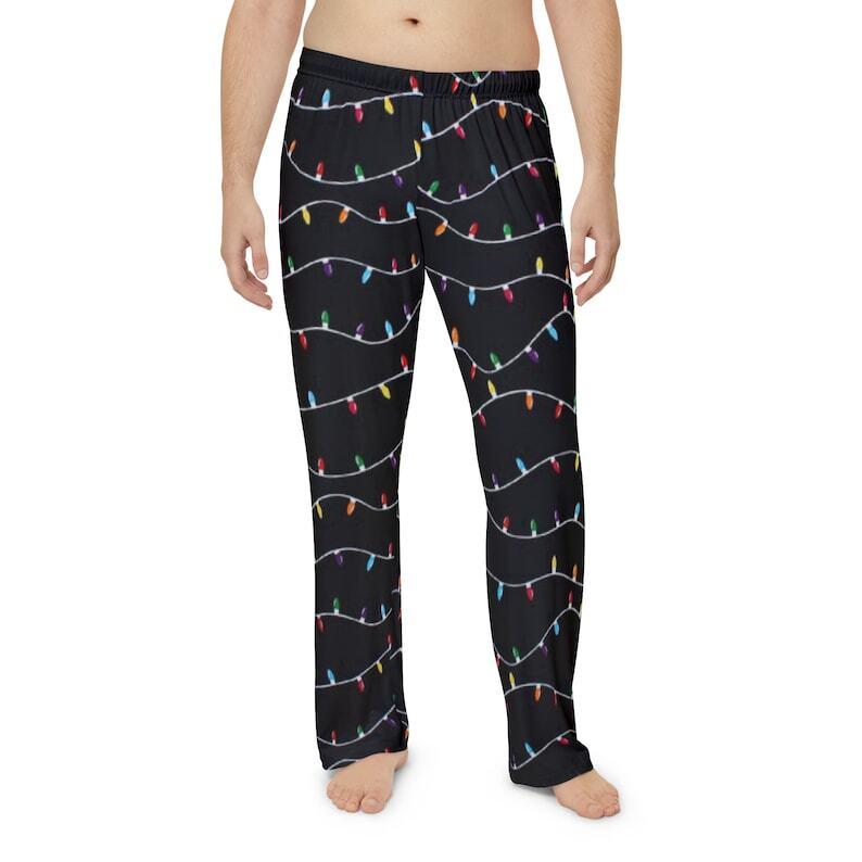 Men's Pajama Pants, Christmas lights pj pants, festive novelty lounge pants men, gift for him, funny mens pj bottoms, holiday gift