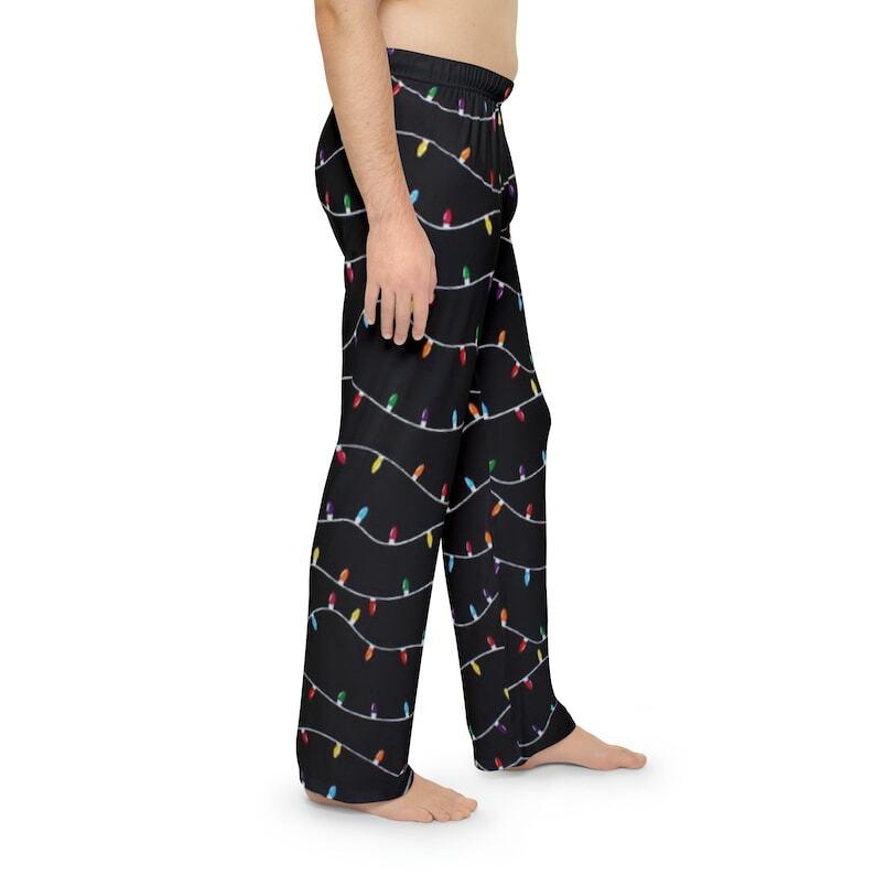 Men's Pajama Pants, Christmas lights pj pants, festive novelty lounge pants men, gift for him, funny mens pj bottoms, holiday gift