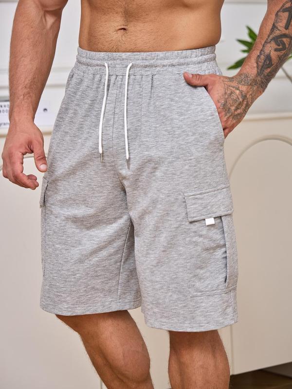 Men's Regular Fit Plain Multi-pocket Drawstring Waist Wide Leg Shorts, Casual Soft Comfy Sweat Shorts for Summer, Fashion Men's Bottoms for Daily Wear