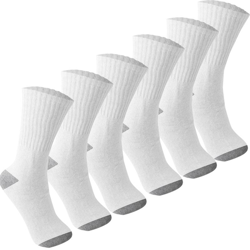 6 Pairs Men's Black White Gray Thick Sport Athletic Cotton Crew Socks Size 9-11,10-13