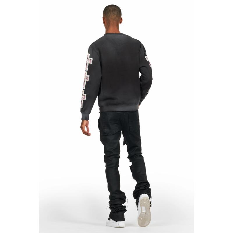 Petrus Black Coated Super Stacked Flare Jean