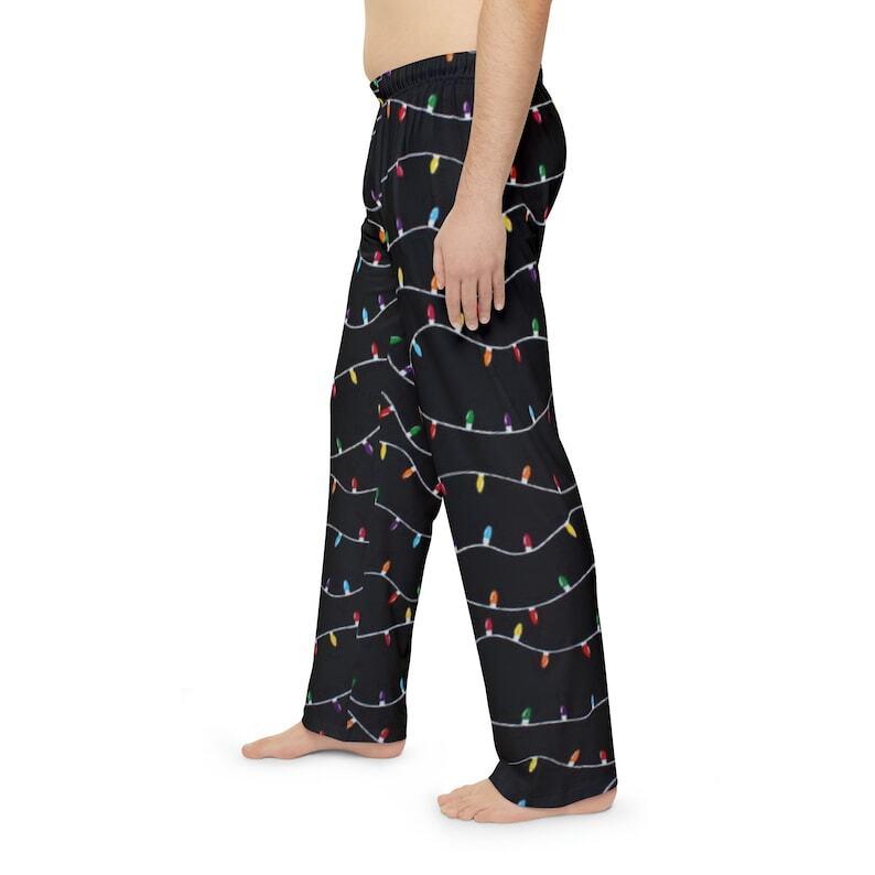 Men's Pajama Pants, Christmas lights pj pants, festive novelty lounge pants men, gift for him, funny mens pj bottoms, holiday gift