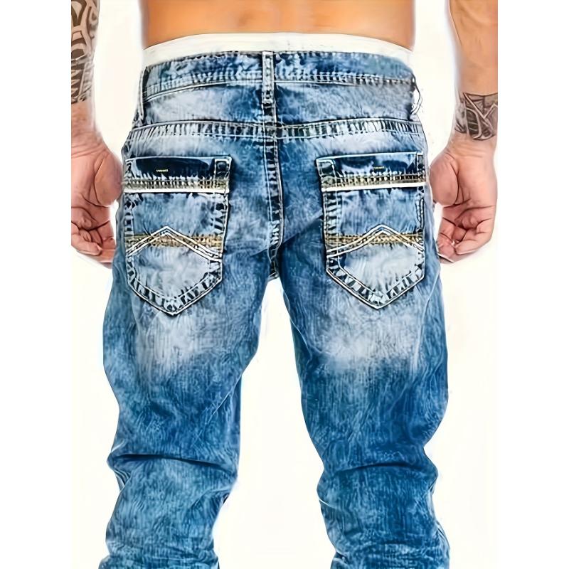 Men's Slim Fit Distressed Jeans, Fashion Street Style Denim Pants For Men, Versatile For All Seasons