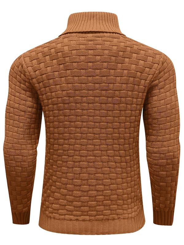 Men's Regular Textured Patched Detail Shawl Collar Sweater, Casual Long Sleeve Jumper for Fall & Winter, Fashion Men's Knitwear for Daily Wear