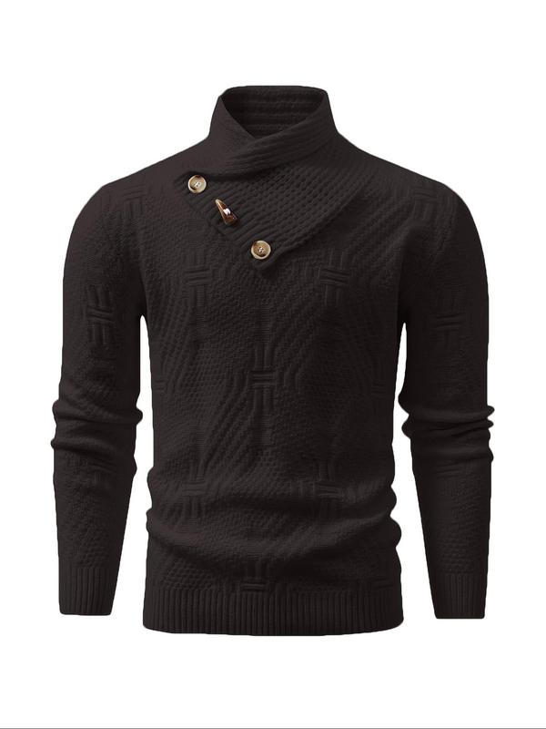 Men's Solid Textured High Neck Sweater, Regular Fit Casual Long Sleeve Jumper for Fall & Winter, Men's Knitwear for Daily Wear