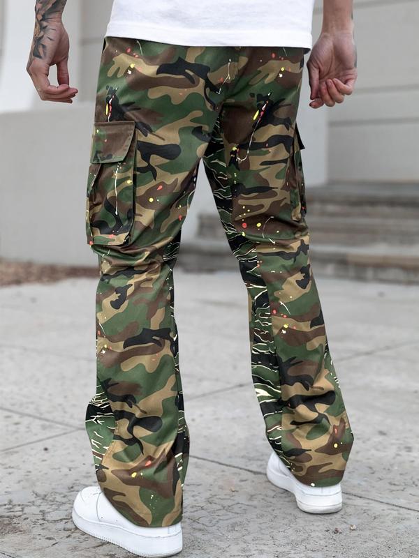 Unisex Regular Fit Camo Print Drawstring Waist Cargo Pants, Street Fashion Casual Camouflage Pocket Trousers for Daily Wear, Menswear, Cargo Pants for Men, Summer Outfits 2024, 2000s Pants, Comfy Clothes for Men Y2K