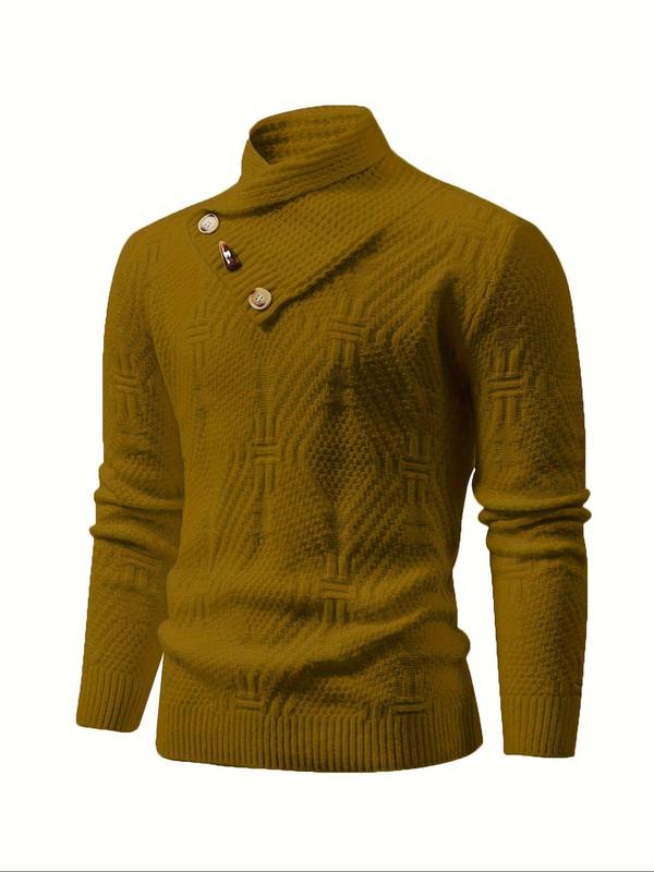 Men's Solid Textured High Neck Sweater, Regular Fit Casual Long Sleeve Jumper for Fall & Winter, Men's Knitwear for Daily Wear