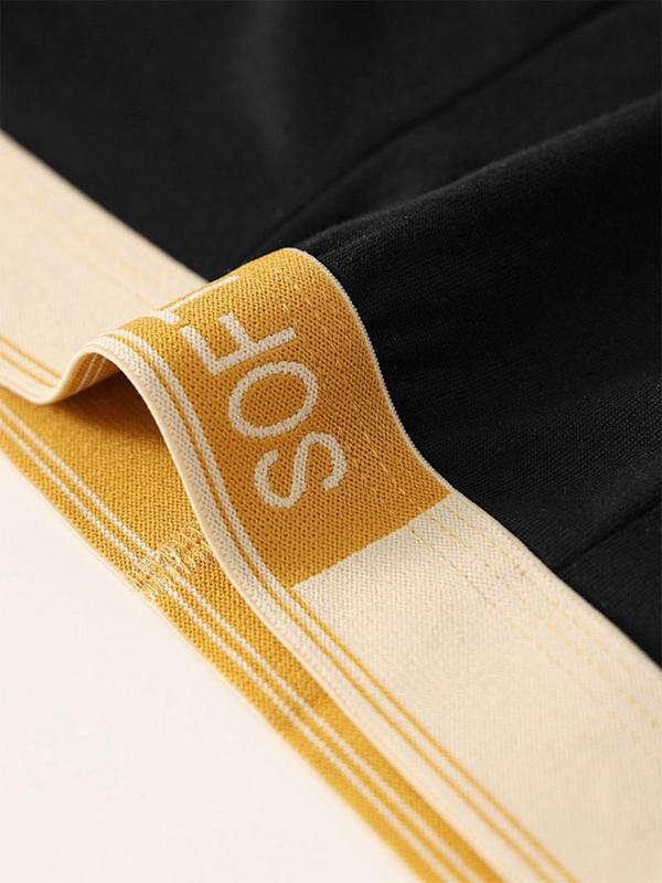 Men's Solid Color Letter Tape Patchwork Boxer Brief, Breathable Comfy Underwear for Daily Wear, Men's Underwear for All Seasons