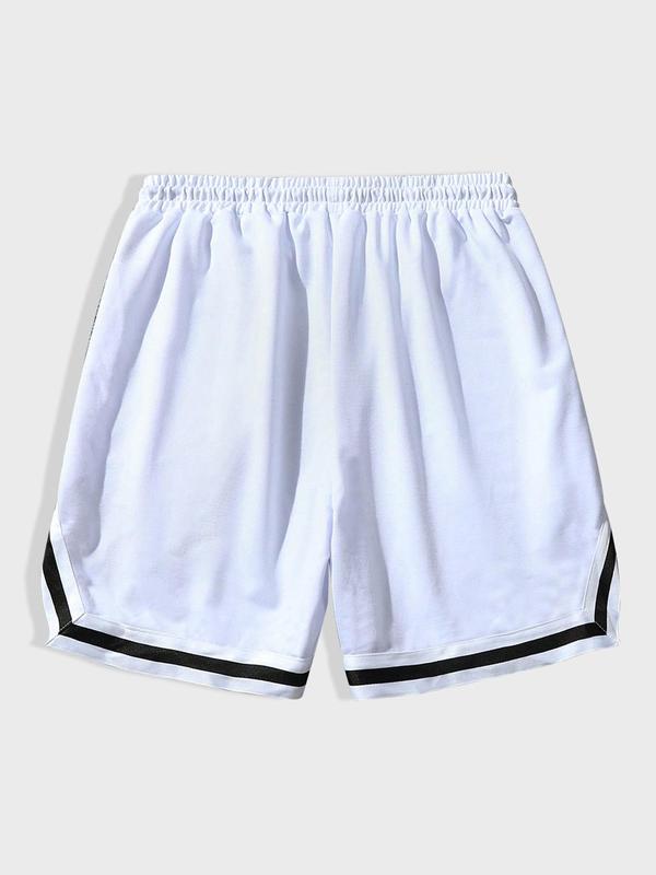 Men's Letter Print Contrast Binding Pocket Drawstring Waist Shorts, Casual Regular Fit Track Shorts for Summer, Women Men Clothes