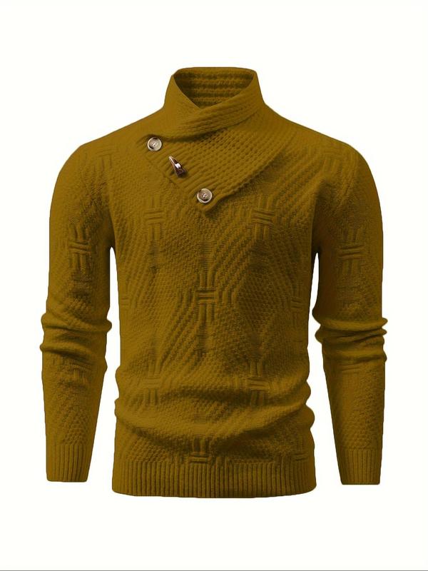 Men's Solid Textured High Neck Sweater, Regular Fit Casual Long Sleeve Jumper for Fall & Winter, Men's Knitwear for Daily Wear