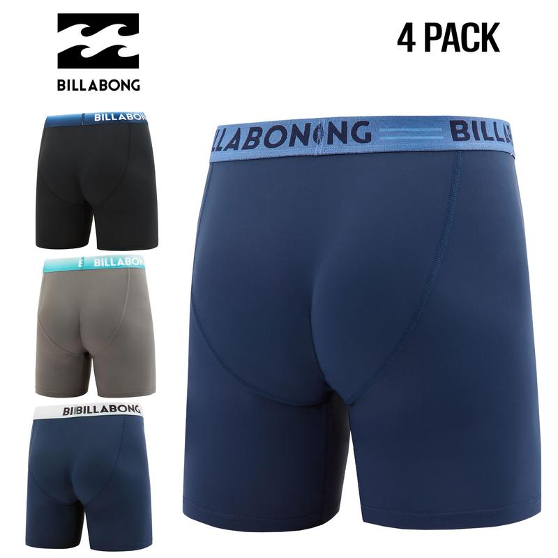 Billabong Mens Boxer Briefs 4 Pack Long Leg Performance Compression Shorts Mens Underwear 7.5” Inseam