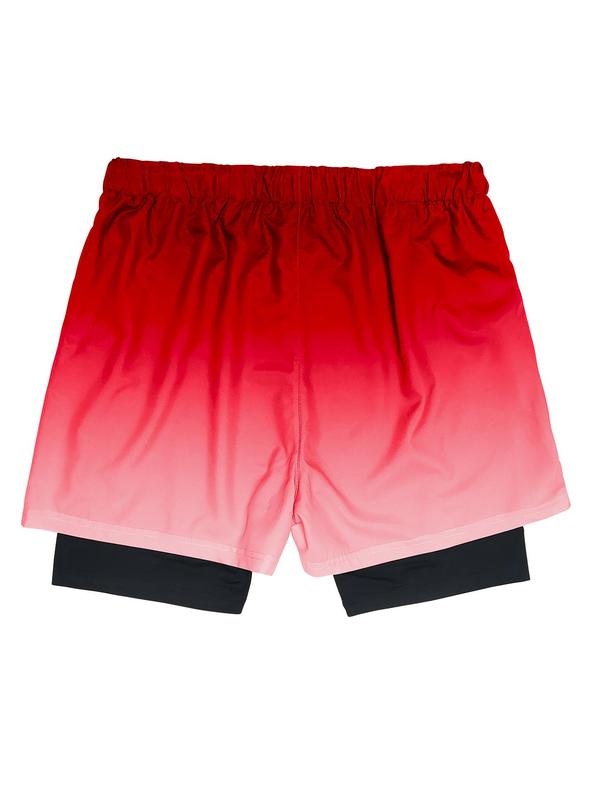 Men's Ombre & Letter Print 2 in 1 Drawstring Waist Shorts, Regular Fit Casual Pocket Straight Leg Shorts for Daily Wear, Men's Bottoms for All Seasons, Back To School Shorts