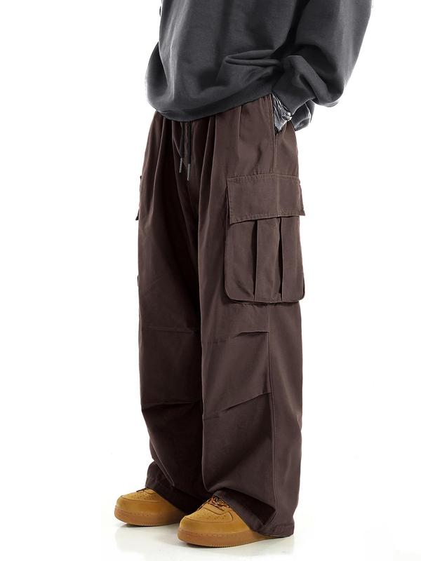 Men's Flap Pocket Drawstring Cargo Pants, Trousers for Men Daily Outdoor Streetwear, Woven Bottoms for Summer Spring Fall, Going Out Outfit, Please Order One Size up, Menswear, 2000s Pants, Fall Outfits, Earthtone Fallfreshness, Pants for Men