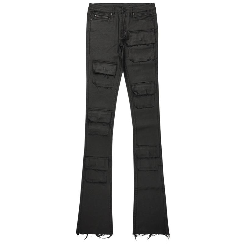 Petrus Black Coated Super Stacked Flare Jean