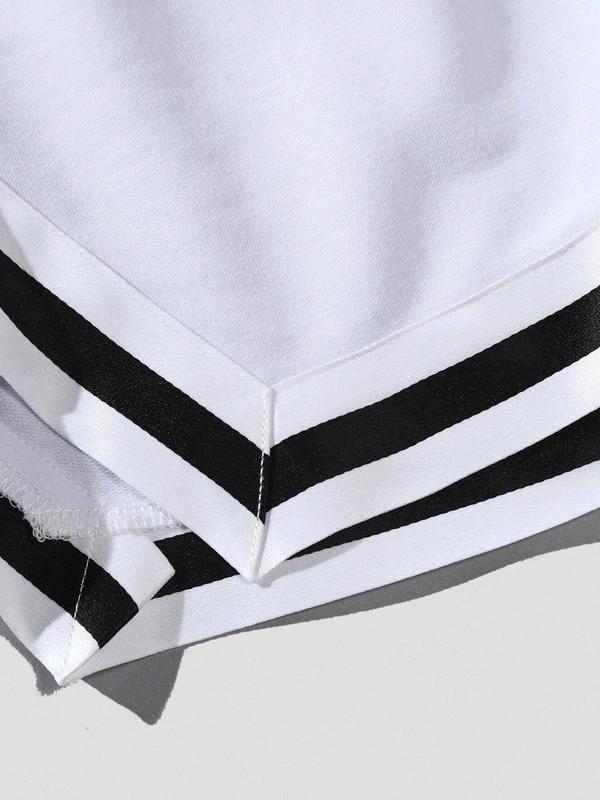 Men's Letter Print Contrast Binding Pocket Drawstring Waist Shorts, Casual Regular Fit Track Shorts for Summer, Women Men Clothes