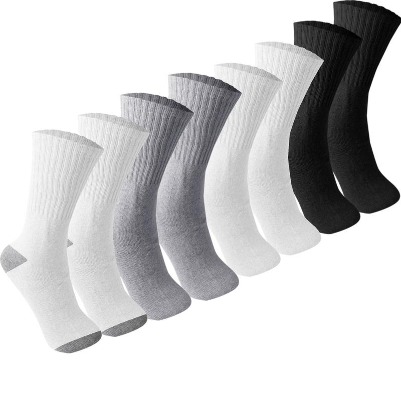 6 Pairs Men's Black White Gray Thick Sport Athletic Cotton Crew Socks Size 9-11,10-13