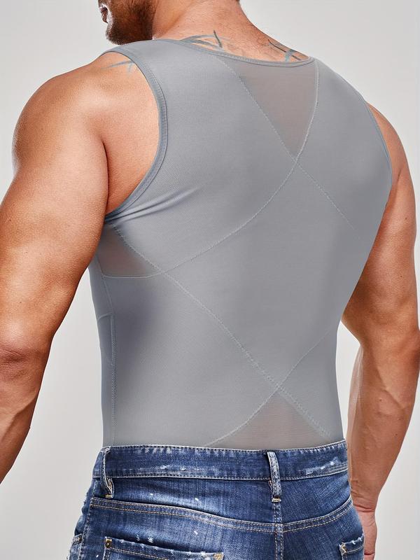 LGBTQ+ Men's Basic Contrast Mesh Round Neck Shapewear Tank Top, Casual Tummy Control Compression Shirt, Compression Vest for Men, Shapewear Tummy Control Fajas Para Mujer, Back to School Wear, Breathable Tank Top, Men's Body Shapewear