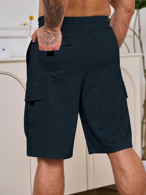 Men's Regular Fit Plain Multi-pocket Drawstring Waist Wide Leg Shorts, Casual Soft Comfy Sweat Shorts for Summer, Fashion Men's Bottoms for Daily Wear