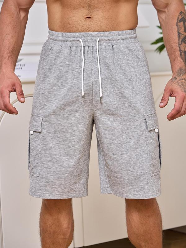 Men's Regular Fit Plain Multi-pocket Drawstring Waist Wide Leg Shorts, Casual Soft Comfy Sweat Shorts for Summer, Fashion Men's Bottoms for Daily Wear