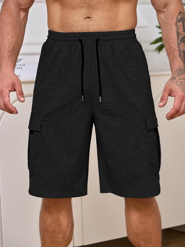 Men's Regular Fit Plain Multi-pocket Drawstring Waist Wide Leg Shorts, Casual Soft Comfy Sweat Shorts for Summer, Fashion Men's Bottoms for Daily Wear