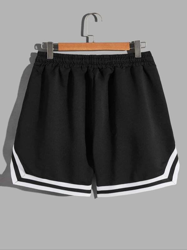 Men's Letter & Stripe Print Drawstring Split Shorts, Regular Fit Casual Pocket Elastic Waist Shorts for Summer, Streetwear, Fashion Men's Bottoms for Daily Wear