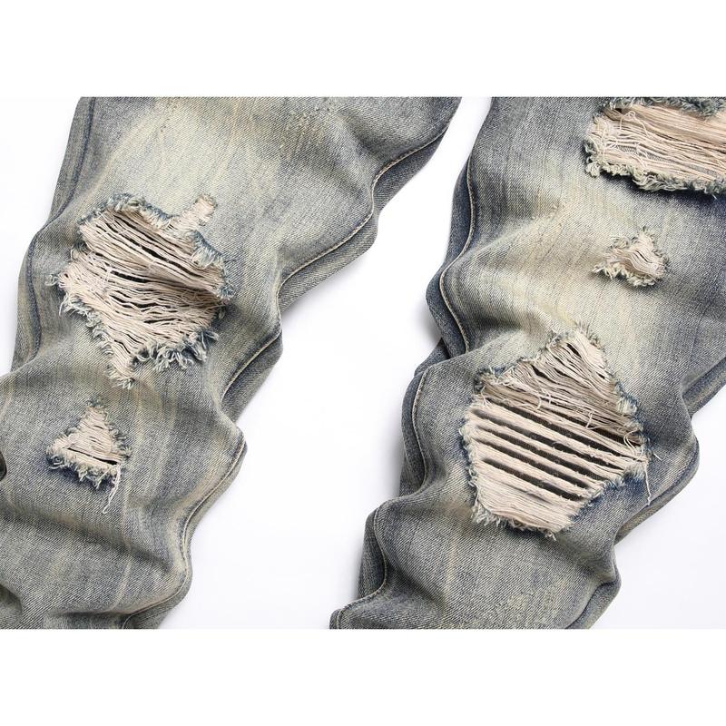 Men's Fashion Ripped Classic Distressed Straight Slim Fit Designer Jeans For Men Denim Pants