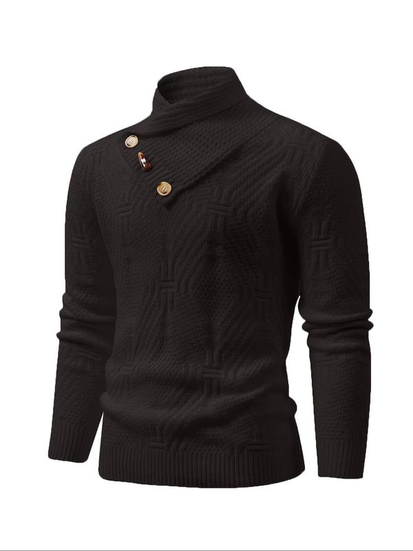 Men's Solid Textured High Neck Sweater, Regular Fit Casual Long Sleeve Jumper for Fall & Winter, Men's Knitwear for Daily Wear