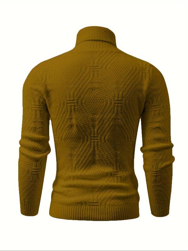 Men's Solid Textured High Neck Sweater, Regular Fit Casual Long Sleeve Jumper for Fall & Winter, Men's Knitwear for Daily Wear