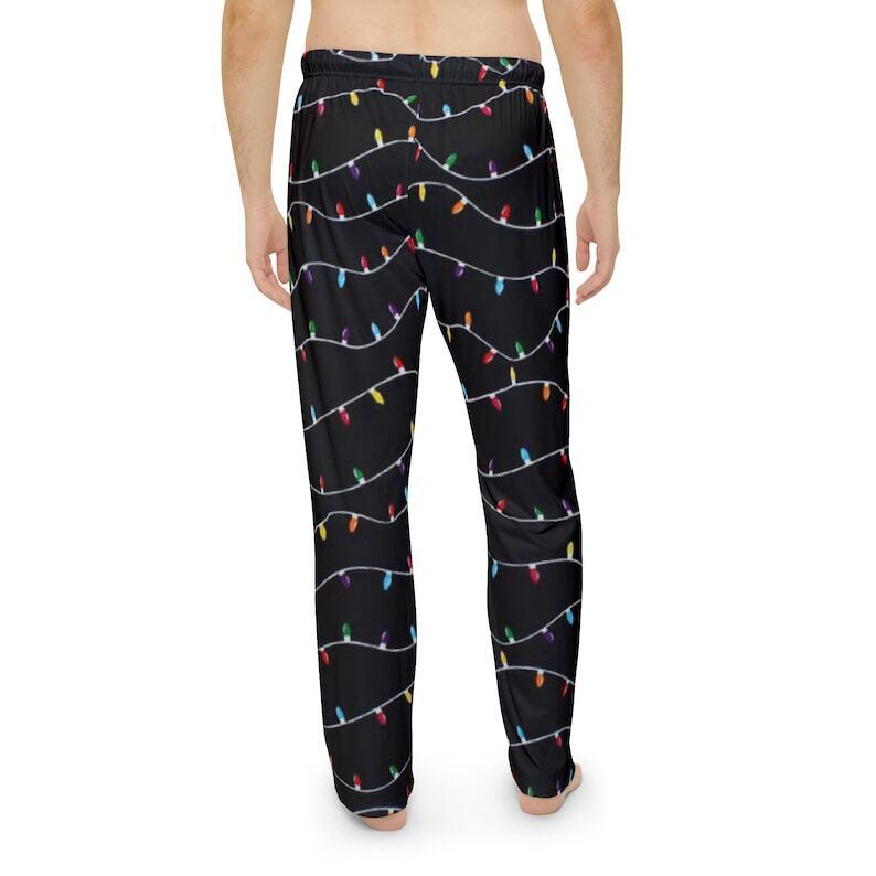 Men's Pajama Pants, Christmas lights pj pants, festive novelty lounge pants men, gift for him, funny mens pj bottoms, holiday gift