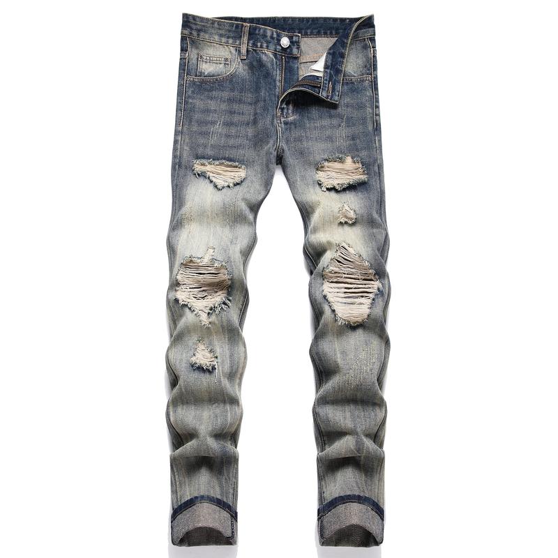 Men's Fashion Ripped Classic Distressed Straight Slim Fit Designer Jeans For Men Denim Pants