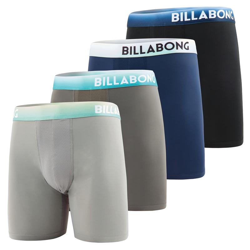 Billabong Mens Boxer Briefs 4 Pack Long Leg Performance Compression Shorts Mens Underwear 7.5” Inseam